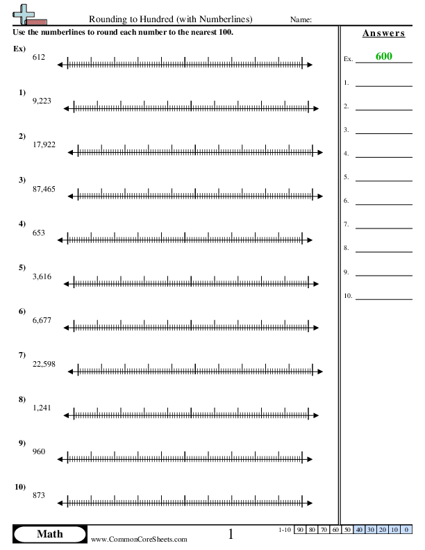 Rounding to Hundreds with Numberline worksheet